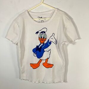 Disney Summer Donald Duck Graphics Girl’s Size S 100% Cotton Scalloped Edged Tee